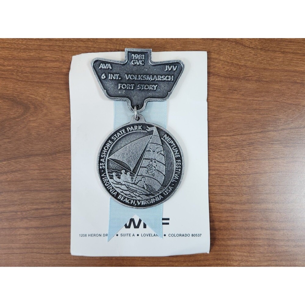 Vintage 1981 Volksmarch Medallion Fort Story, Virginia Beach ~ Neptune Festival